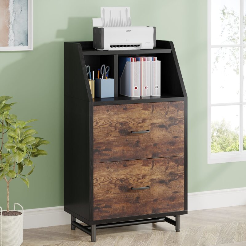 File Cabinet, 2 Drawer Lateral Printer Stand with Open Shelves