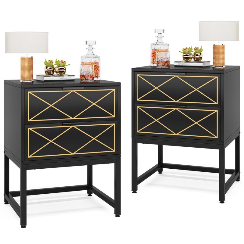 Nightstand, Modern Bedside Table Sofa End Table with 2 Drawers - Image 7