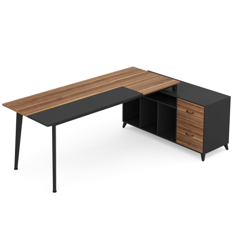 L-Shaped Desk, 70.9’’ Office Executive Desk with File Cabinet - Image 2