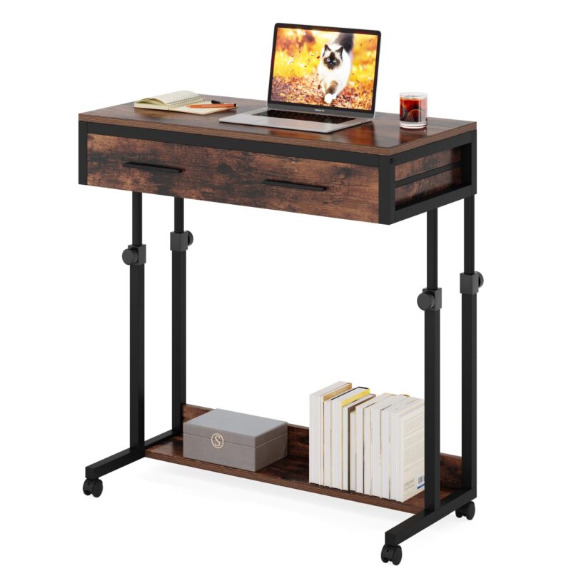 Height Adjustable Desk, Mobile  Side Table Portable Desk with Drawers