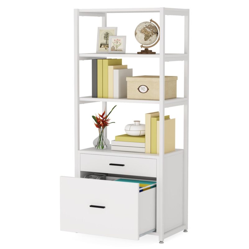 File Cabinet, 4-Tier Modern Bookshelf with 2 Drawers - Image 7