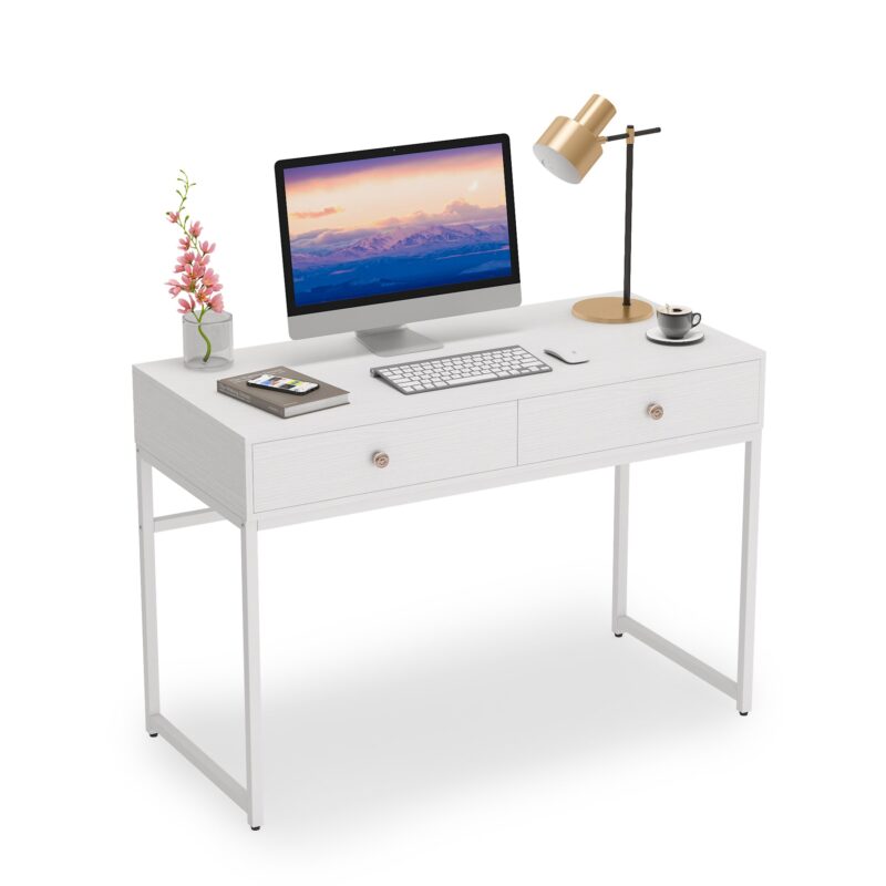 47" Computer Desk, Modern Writing Desk with 2 Drawers - Image 2