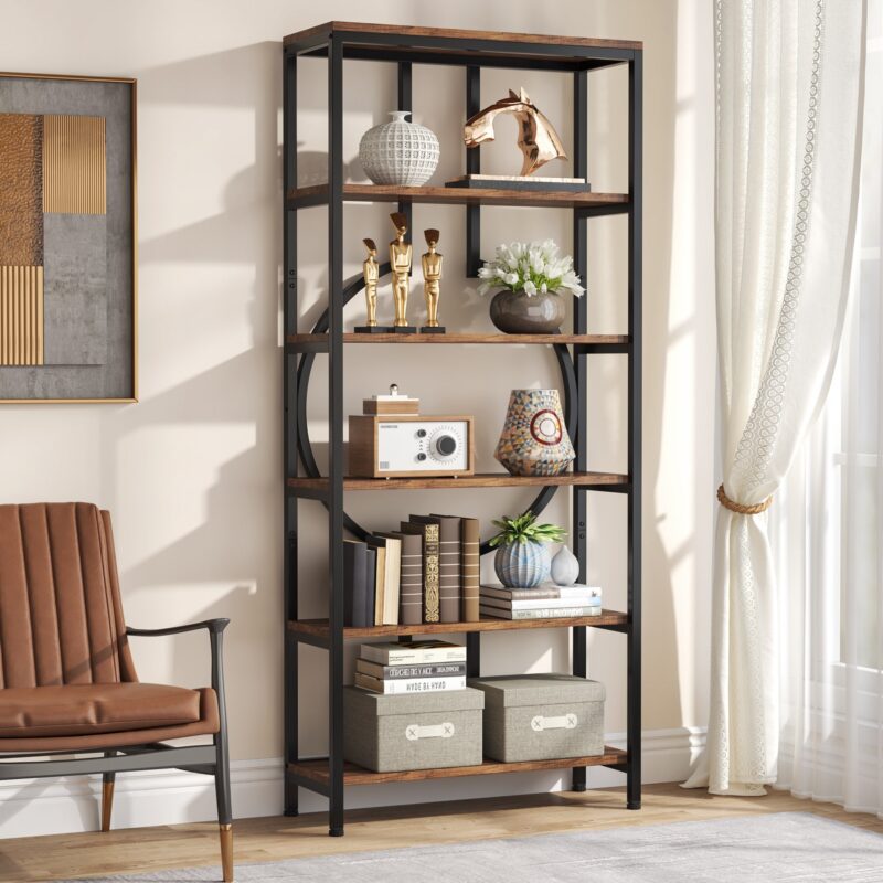 Bookshelf, 70.9" Industrial Bookcase 6-Tier Display Shelf - Image 3