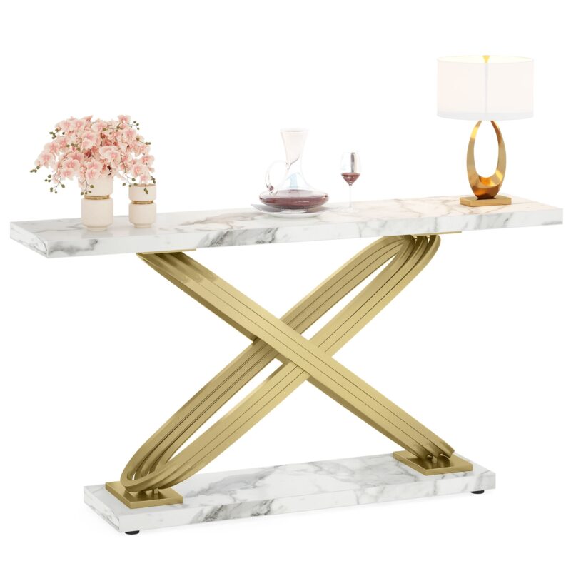 Console Table, 55" Modern Faux Marble Sofa Entryway Table