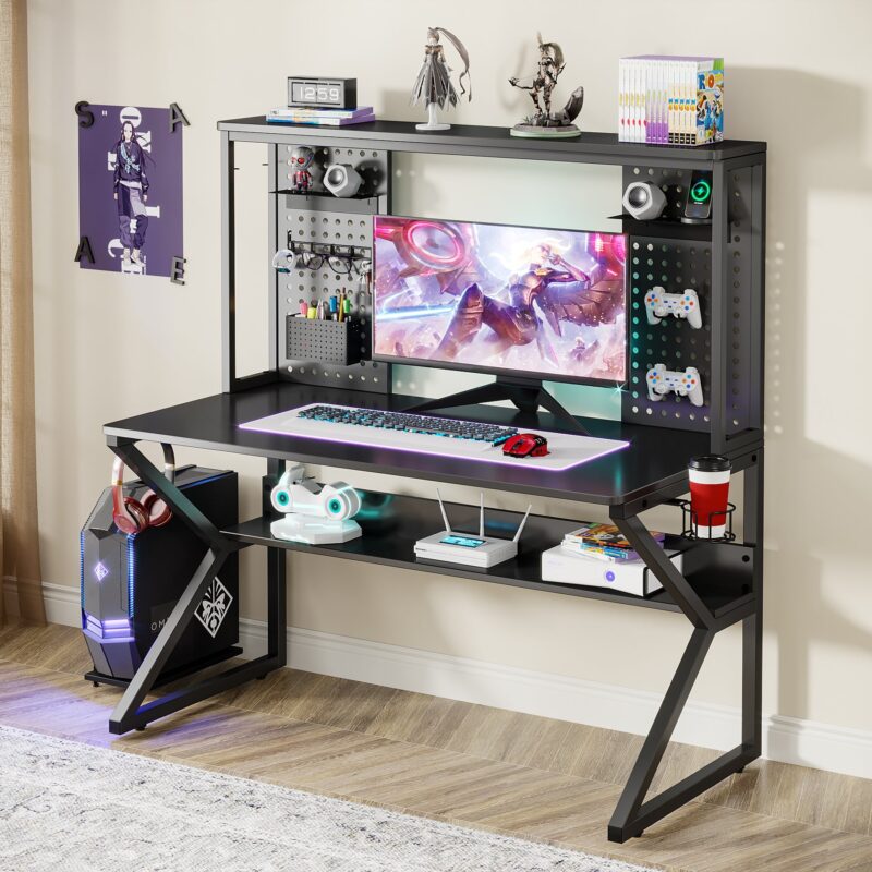 Gaming Desk, 47’’ Computer Desk with Shelves & K-Shaped Leg - Image 2