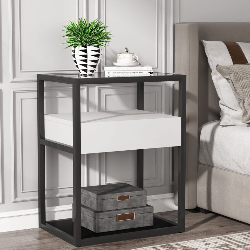 Nightstand, Modern Side End Table with Drawer and Shelf - Image 4