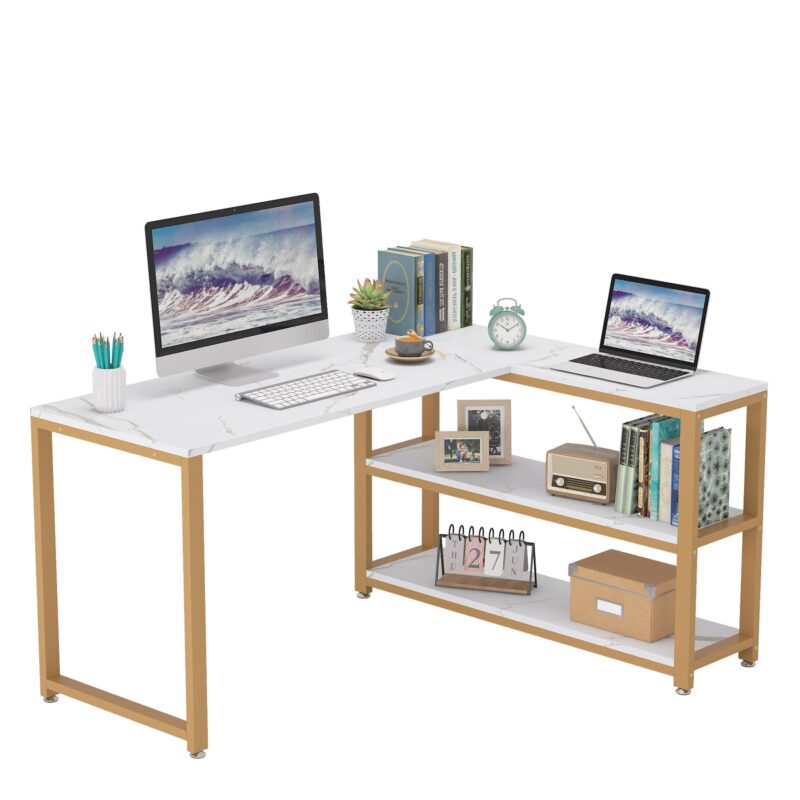 L-Shaped Desk, Reversible Corner Computer Desk with Shelves - Image 13