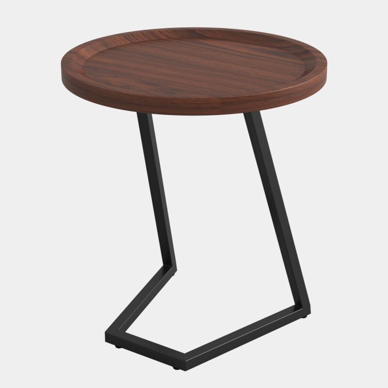 End Table, Round Side Snack Table with L-Shaped Metal Leg - Image 2