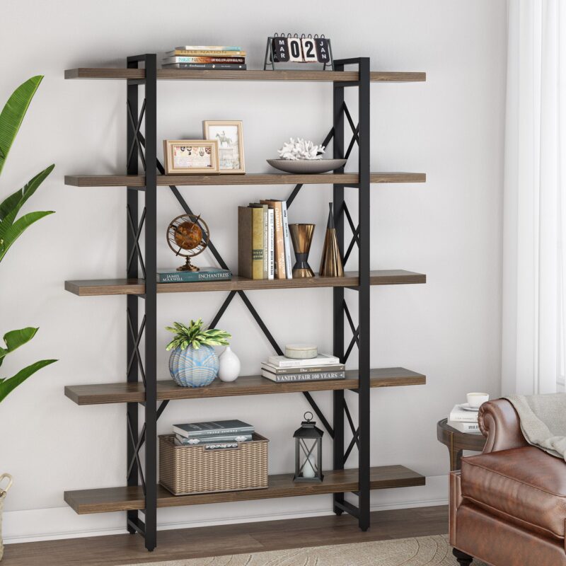 Bookshelf, 72" Solid Wood Bookcase 5-Shelf Display Rack - Image 2