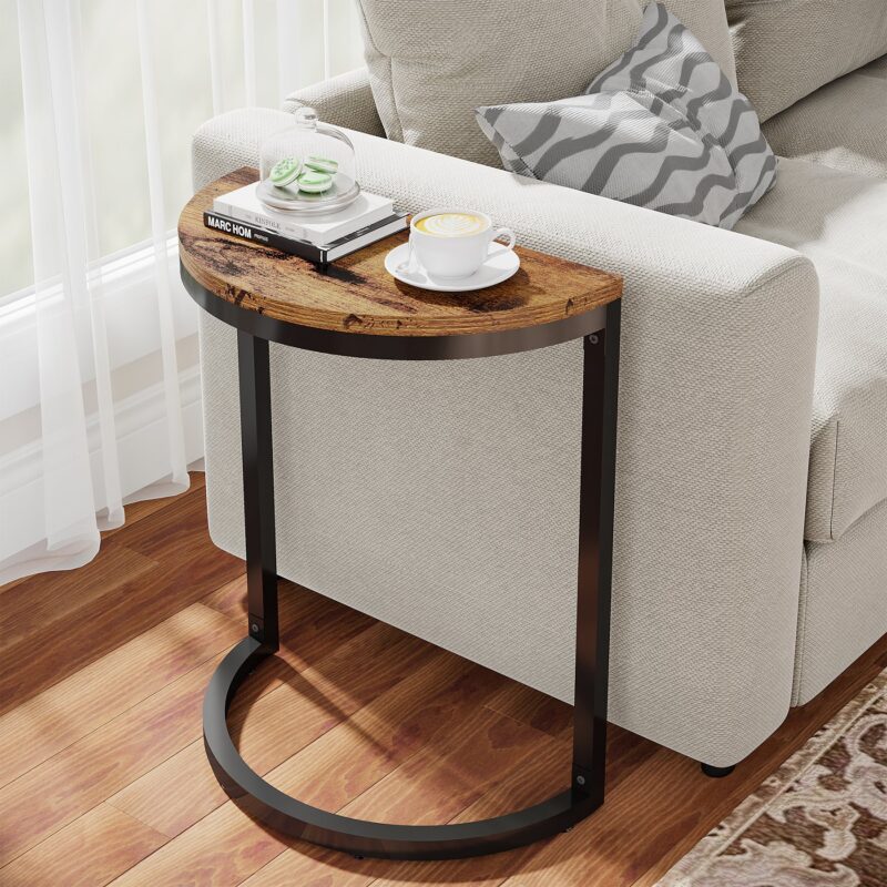 End Table, Half Round Narrow Side Table with Metal Frame - Image 2