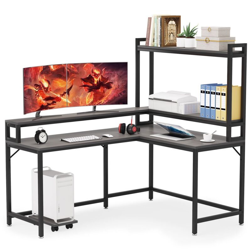 L-Shaped Desk, Corner Computer Desk with Hutch and Monitor Stand - Image 7