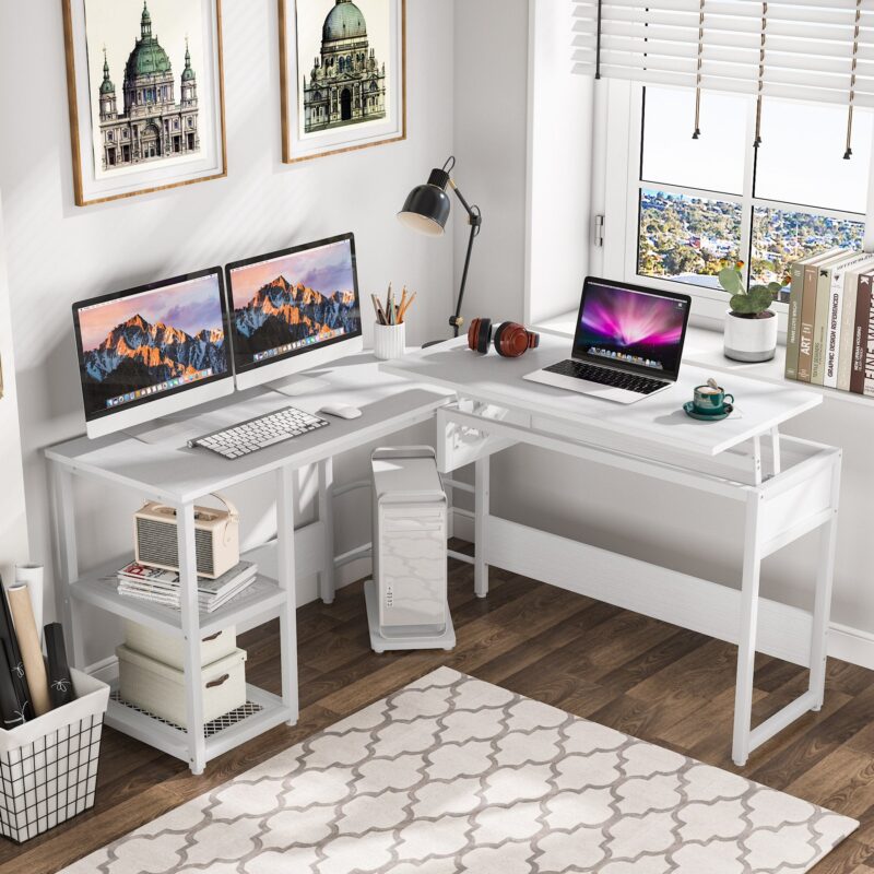 L-Shaped Desk,  Sit to Stand Corner Computer Desk with Lift Top - Image 10