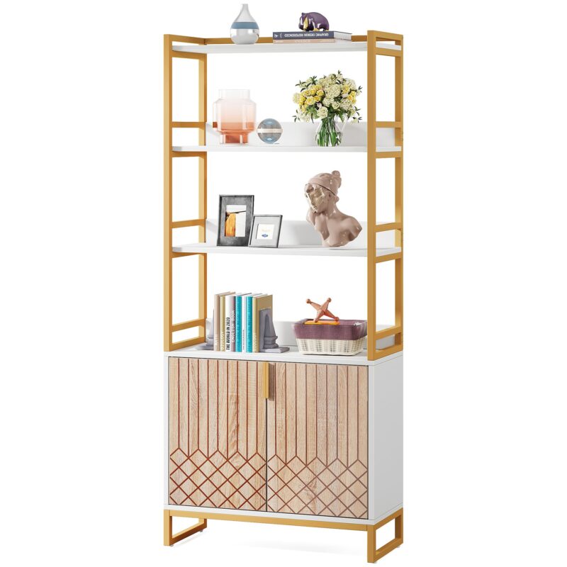 Bookshelf, 70.8" Etagere Bookcase with Open Shelves & Cabinet - Image 2