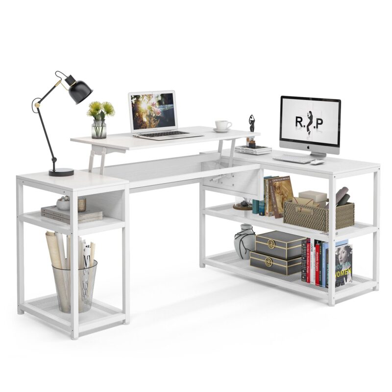 Lift Top L-Shaped Desk, Industrial Height Adjustable Corner Desk - Image 7