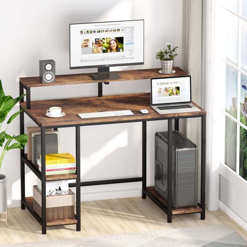 Computer Desk, Industrial Writing Desk with Storage Shelves - Image 2