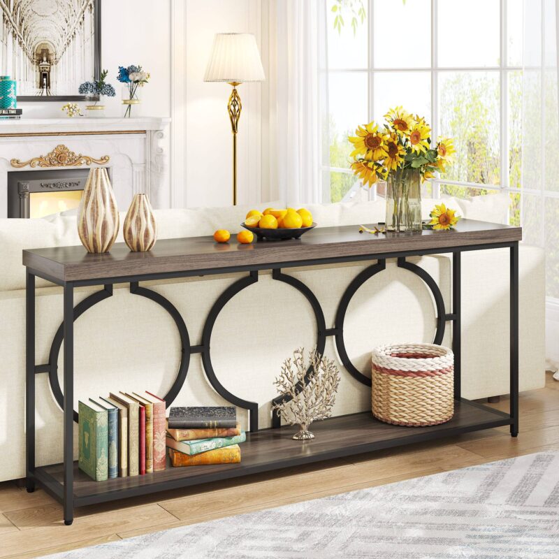 Console Table, 70.9" Sofa Table with 2 Tier Storage Shelves