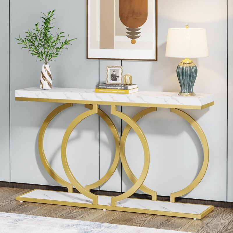 Console Table, 55 inch Faux Marble Entryway Sofa Table - Image 2