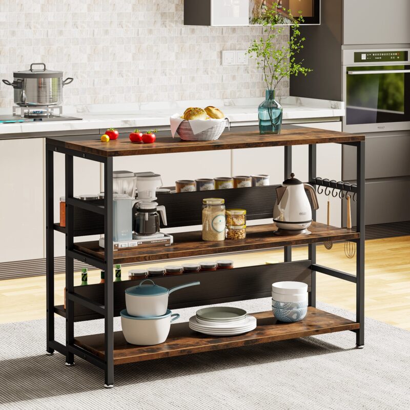 Kitchen Island, Industrial Baker's Rack Table with 5 Storage Shelves - Image 2