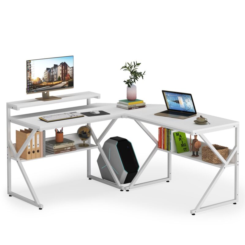 L-Shaped Desk, 63 inch Corner Computer Desk with Shelves - Image 9