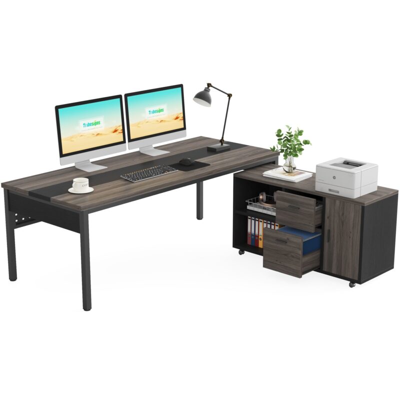 L-Shaped Desk, 71" Executive Desk with 47" Mobile File Cabinet - Image 7