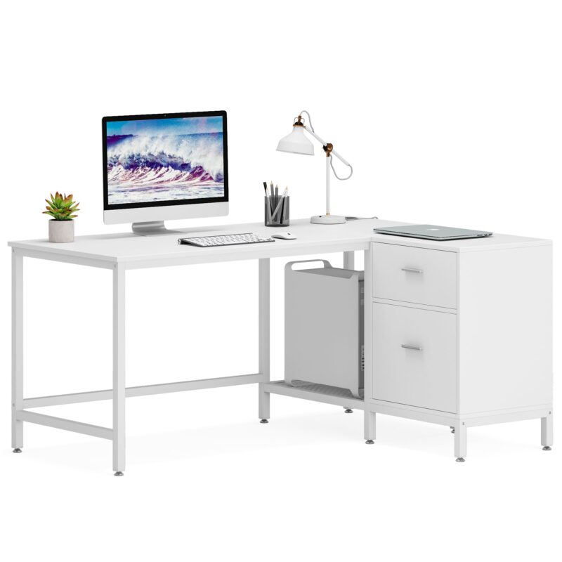 L-Shaped Desk, 55 Inch Computer Corner Desk with Drawer - Image 7