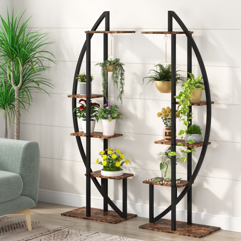 Plant Stand, 5-Tier Curved Flower Display Shelf Pack of 2 - Image 9