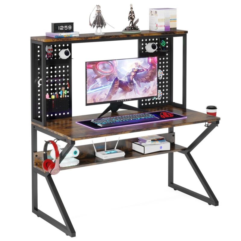 Gaming Desk, 47’’ Computer Desk with Shelves & K-Shaped Leg - Image 7