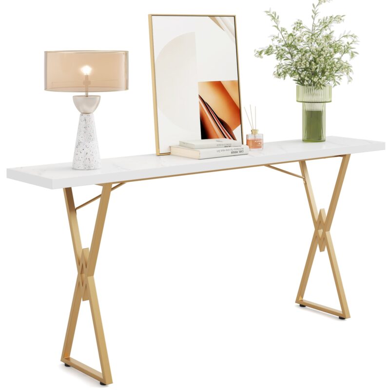 Console Table, 70.9 Inch Sofa Table Hallway Table, White and Gold