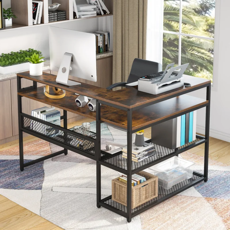 L-Shaped Computer Desk with Open Shelves & Monitor Stand - Image 3