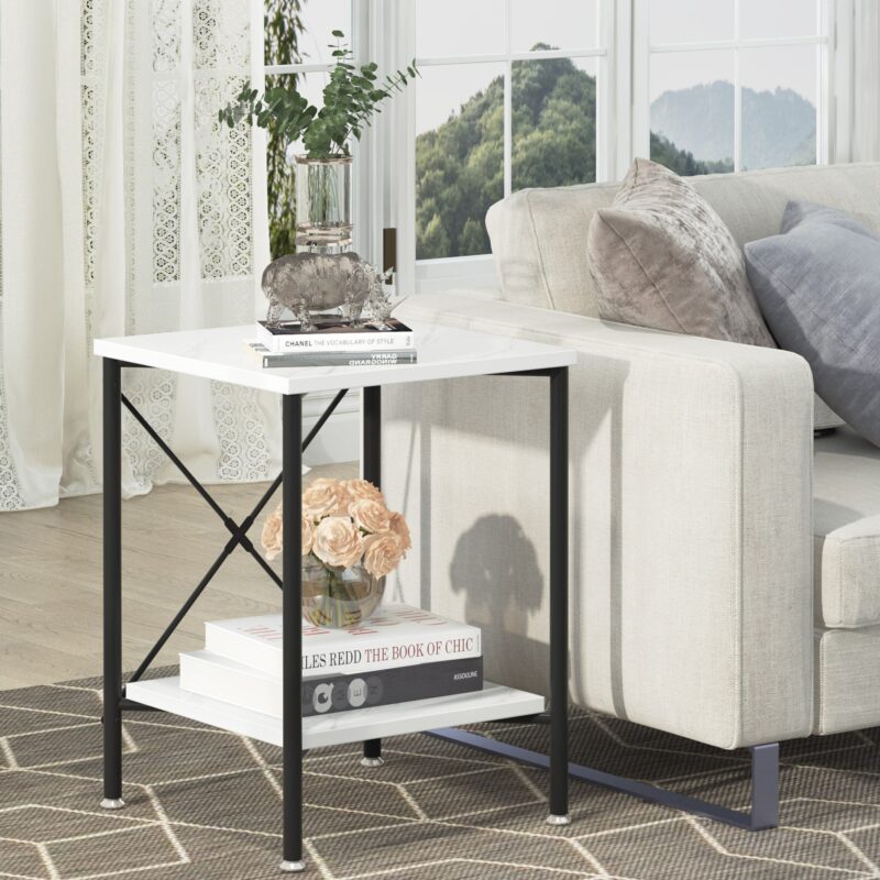 End Table, Modern 2-Tier Faux Marble Side Table, Nightstand - Image 2