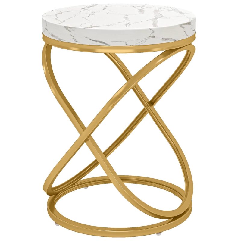 End Table, 26" Tall Round Sofa Side Table with Faux Marble Top - Image 2