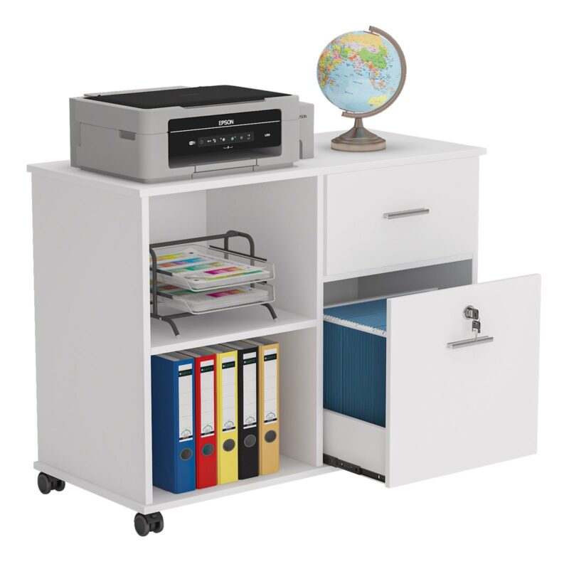 File Cabinet, 2 Drawer Mobile Printer Stand with Lock