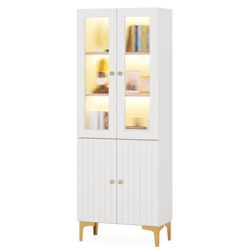 Bookcase, Freestanding Storage Cabinet with LED Light & 5-Tier Shelves