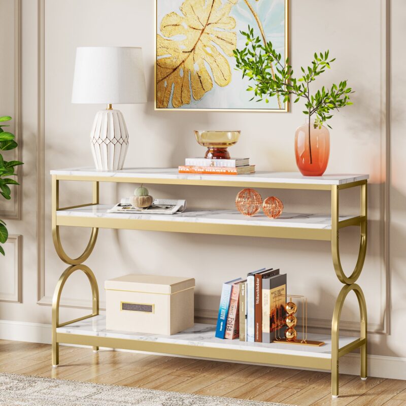 Console Table, 55" Sofa Table with 3-Tier Storage Shelves - Image 8