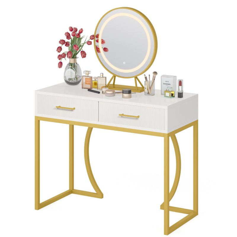 Vanity, 39 inch Makeup Dressing Table With 2 Drawers & LED Mecor