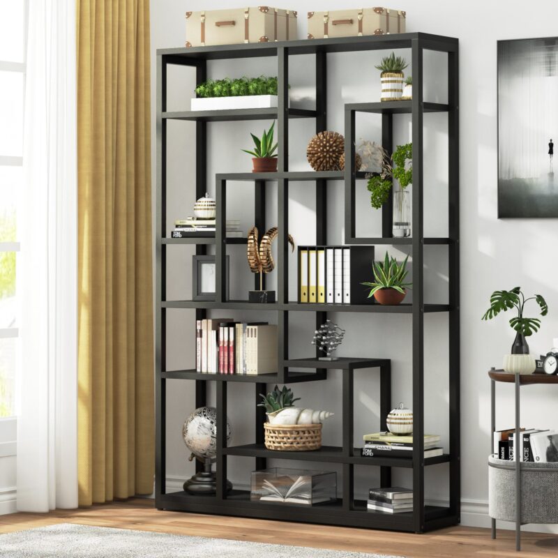 Bookshelf,  Standing Shelf Bookcase Storage Rack, Black - Image 2