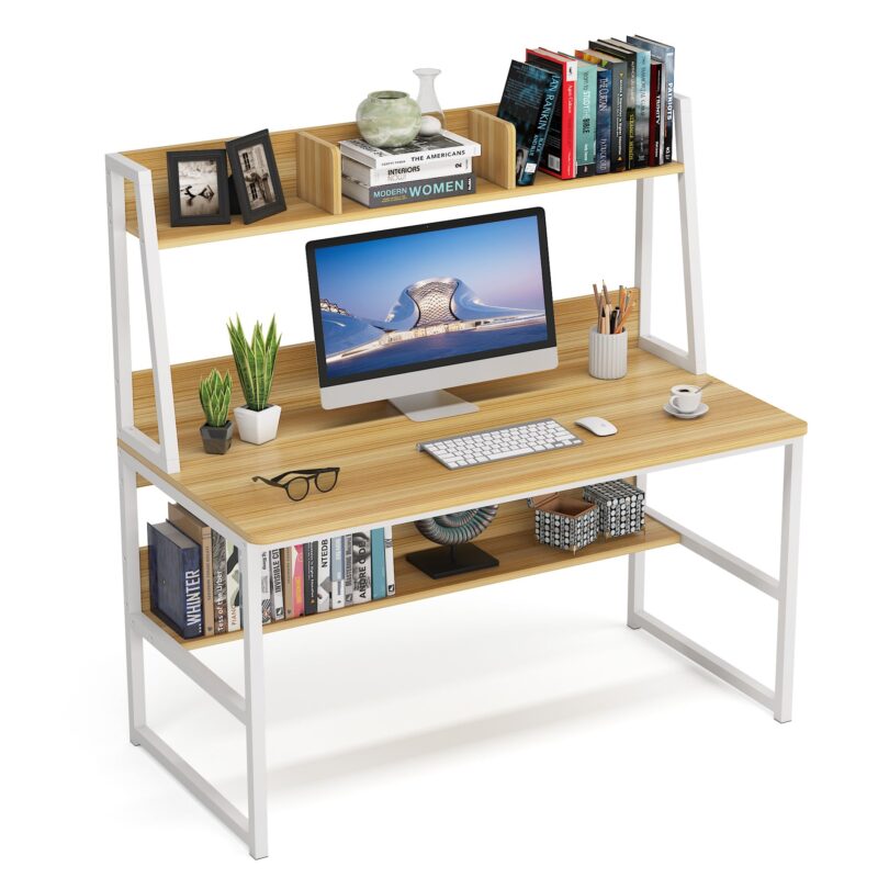 Computer Desk, Heavy Duty Writing Desk with Hutch & Bookshelf - Image 11