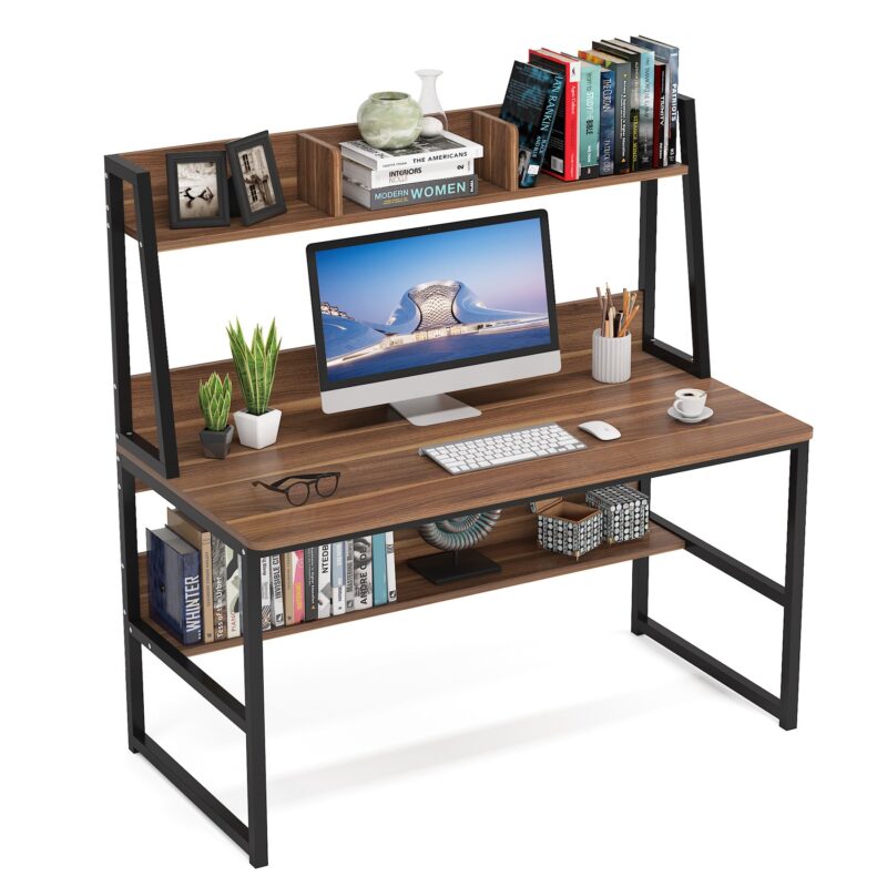 Computer Desk, Heavy Duty Writing Desk with Hutch & Bookshelf - Image 10