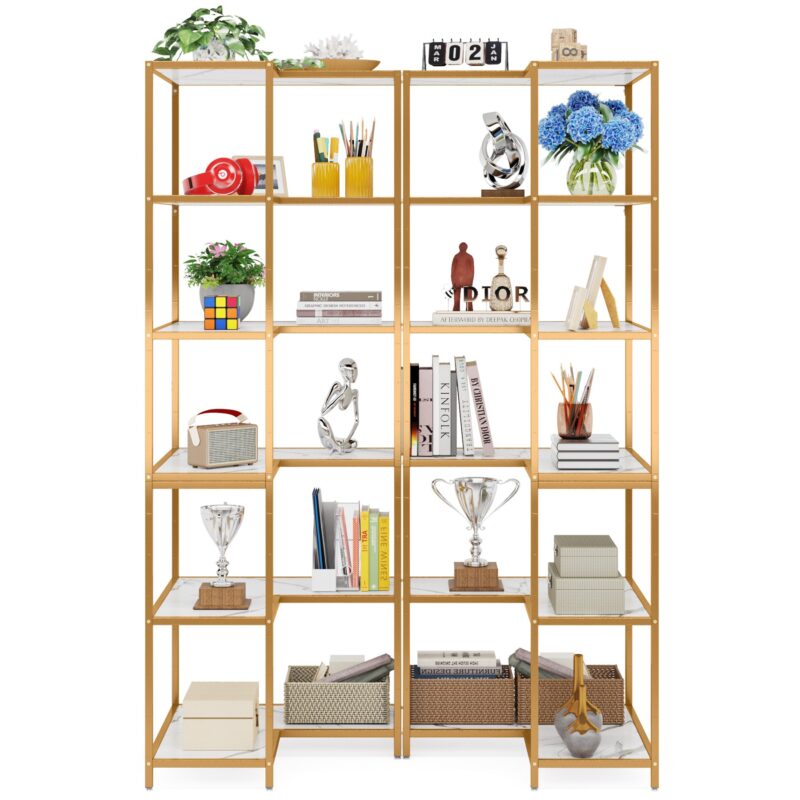 Corner Bookshelf, 70.5" L-Shaped 6-Shelf Etagere Bookcase - Image 7