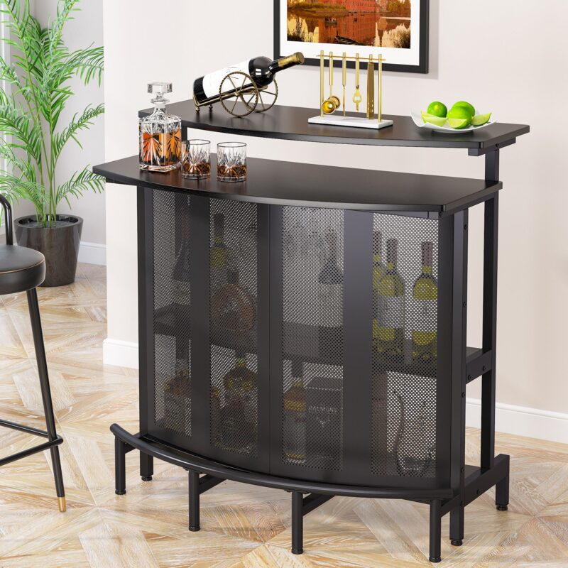 Home Bar Unit, 4 Tier Liquor Bar Table with Storage and Footrest - Image 2