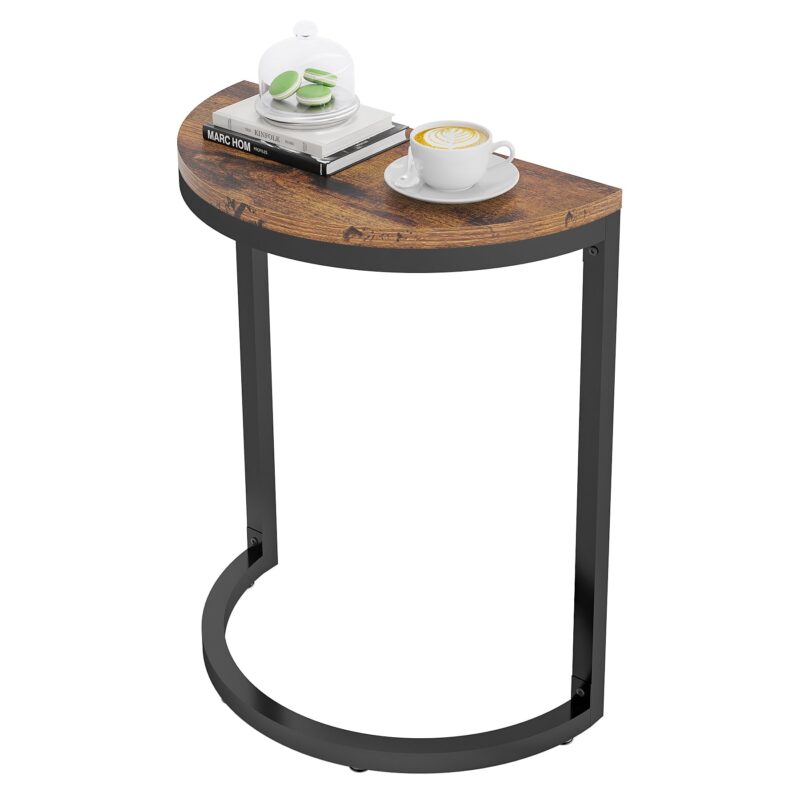 End Table, Half Round Narrow Side Table with Metal Frame