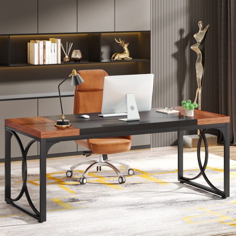 Executive Desk, 62.99" Office Computer Desk with Metal Frame - Image 2