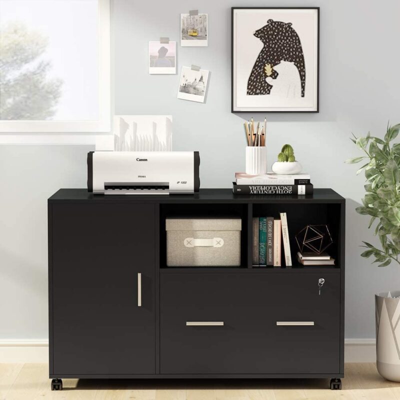 File Cabinet, Modern Mobile Filing Cabinet with Lock and Drawer - Image 4