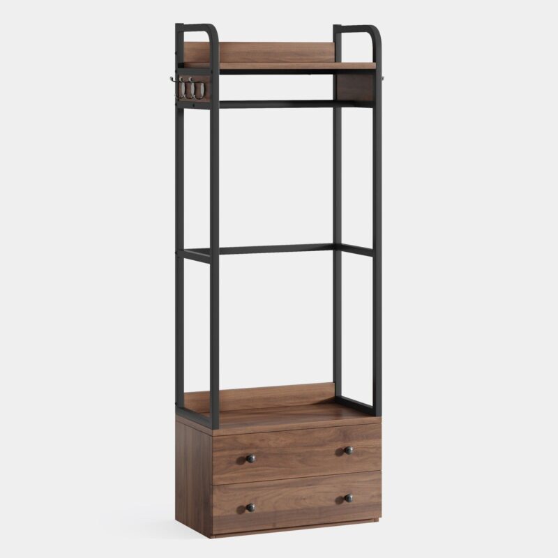 Freestanding Closet Organizer, Coat Rack with Drawers and Shelves - Image 2