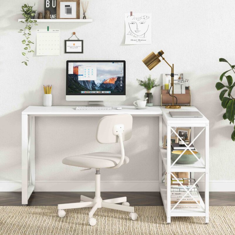 L-Shaped Desk, Reversible Corner Computer Desk with Shelves - Image 9