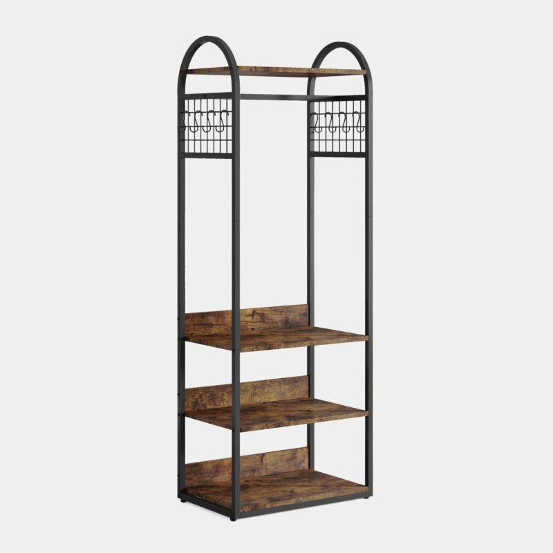 Coat Rack, Freestanding Hall Tree with 4 Storage Shelves - Image 2