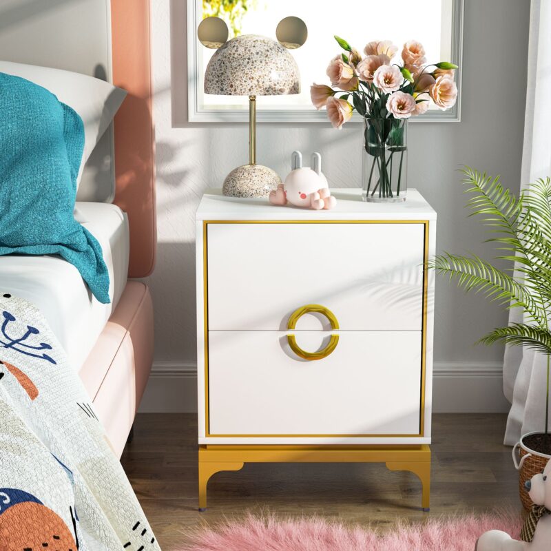 Nightstand, Modern Tall Bedside Table with 2-Drawer - Image 3