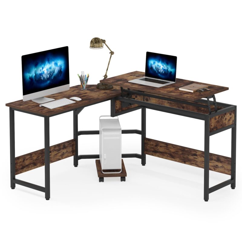 L-Shaped Desk, Height Adjustable Standing Desk with Lift Top