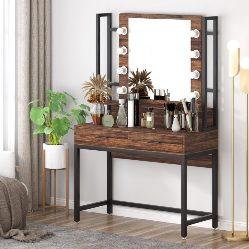 Vanity, Makeup Dressing Table with 8 LED Lights and 2 Drawers