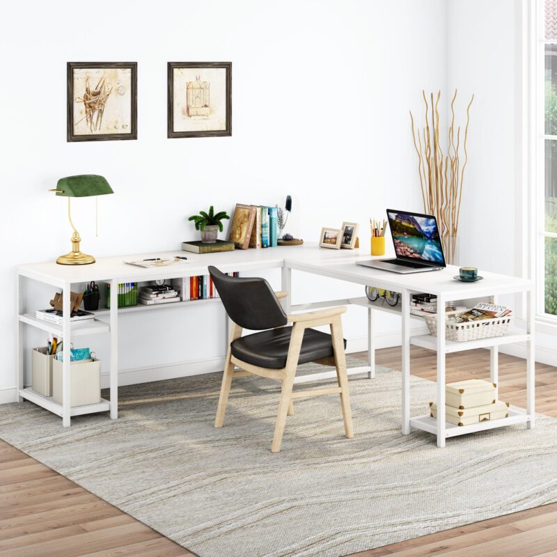 L-Shaped Desk, 70 Inch Computer Desk with Bookcase - Image 7